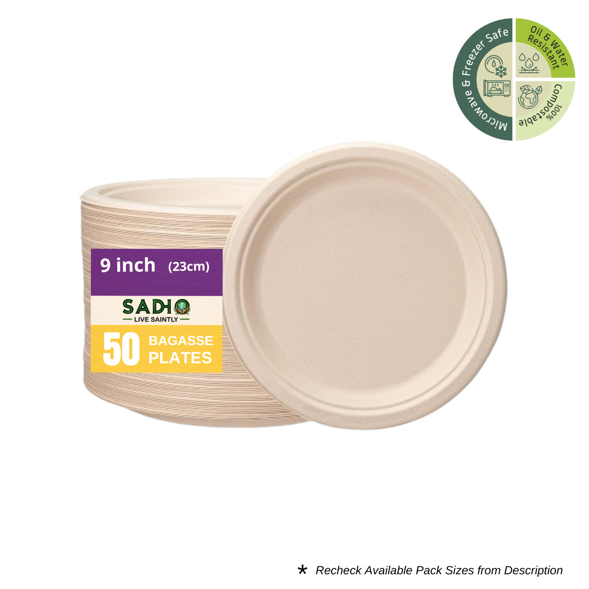 9 inch eco-friendly disposable plate made from bagasse