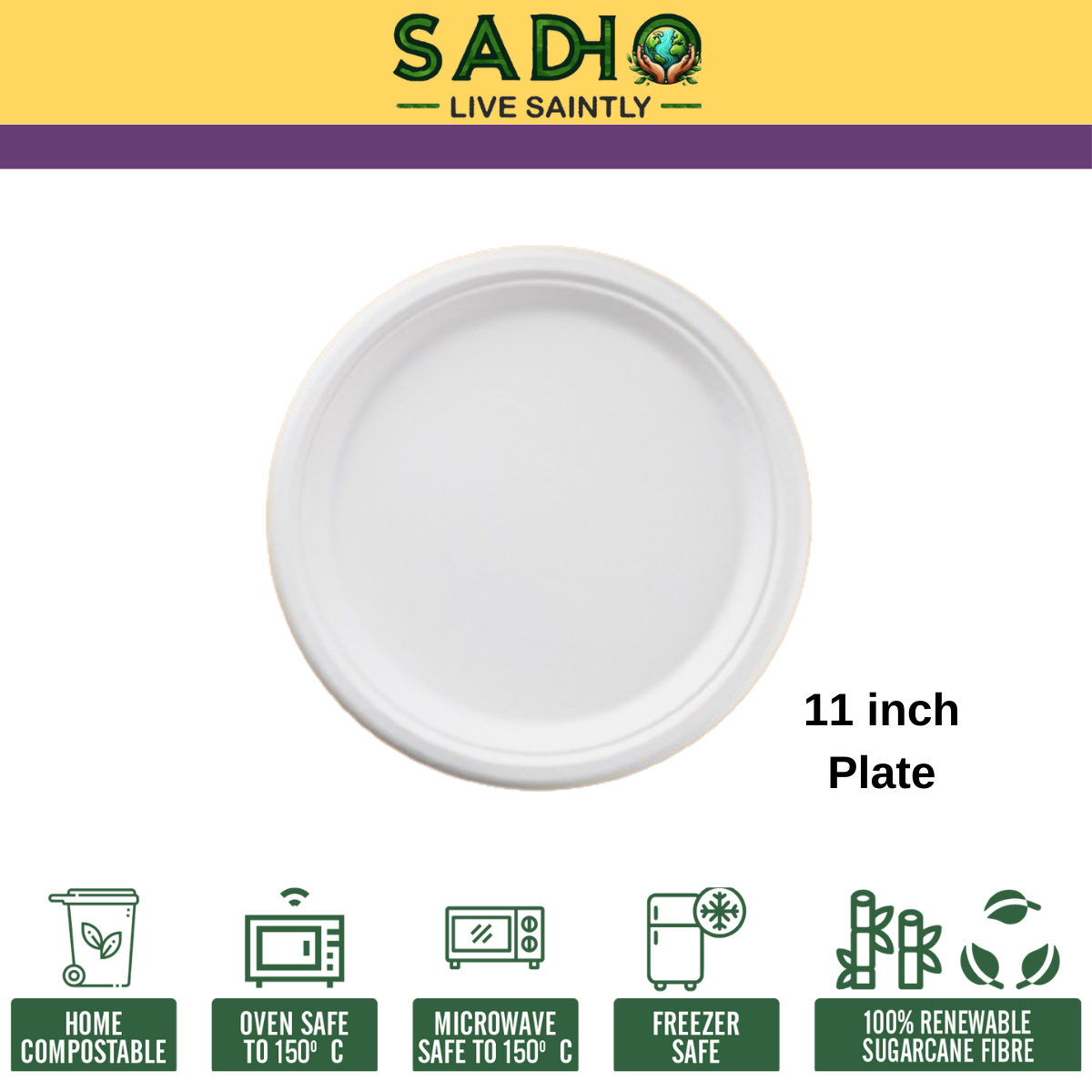 11 inch (28cm) Plates (Round) Bagasse (White)