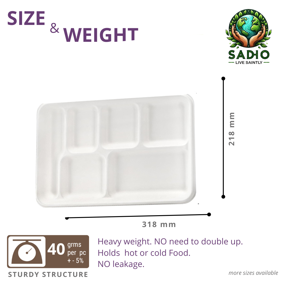 6 Compartment School Meal Tray Bagasse (White)