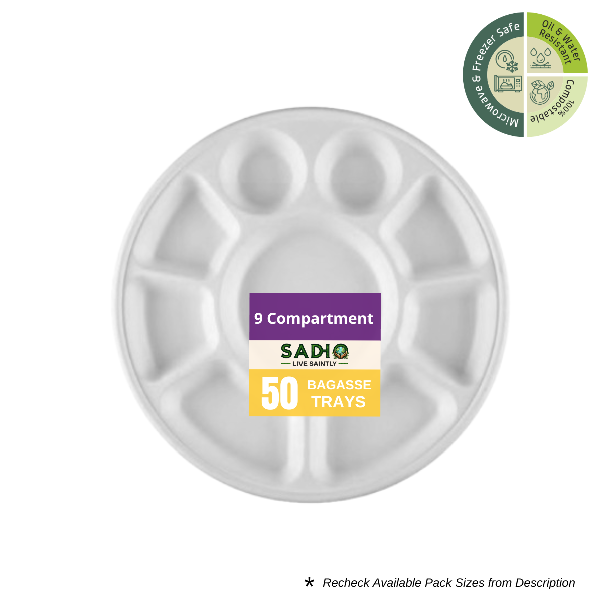 9 Compartment Meal Tray Bagasse (White)