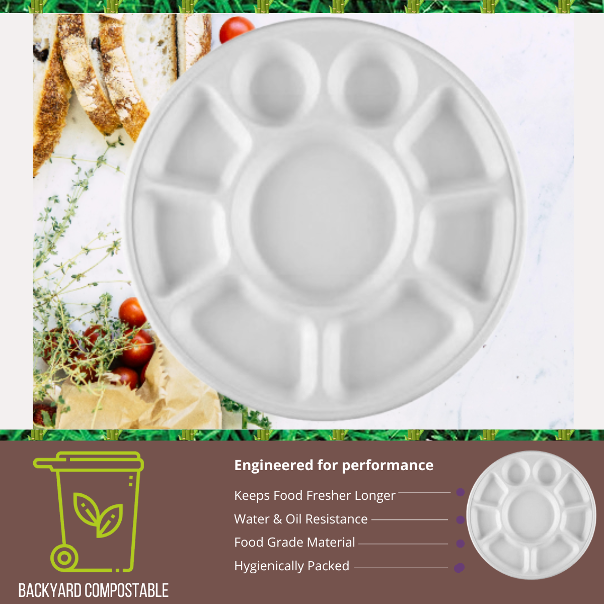 9 Compartment Meal Tray Bagasse (White)