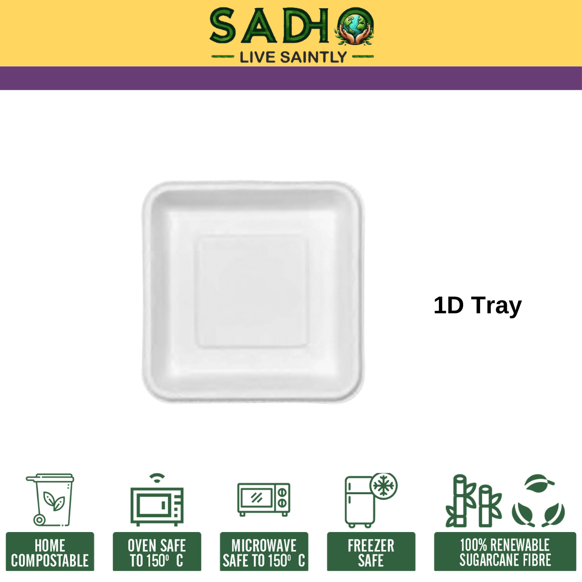 1D Square Tray Bagasse (White)