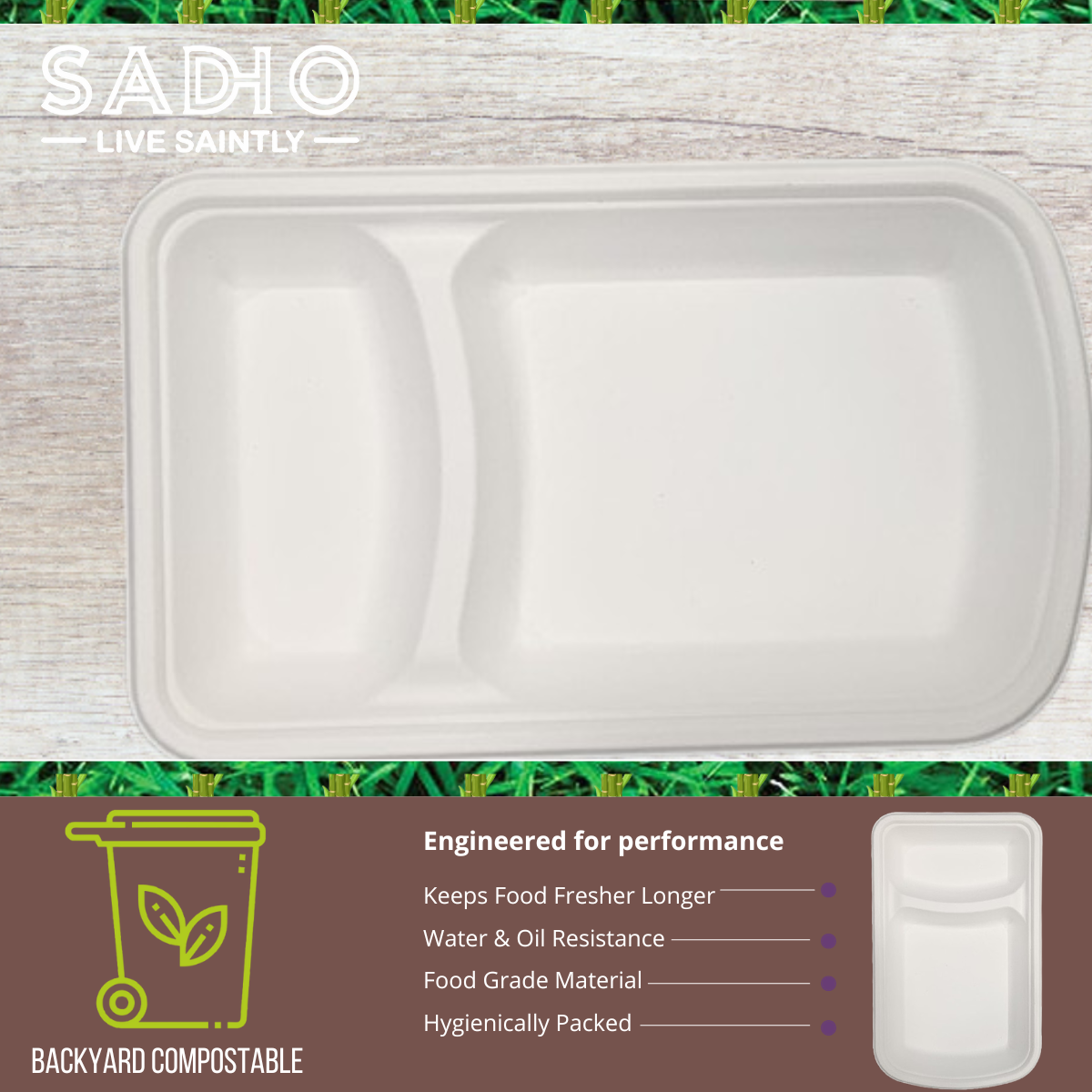 2 Compartment Snacks Tray Bagasse (White)