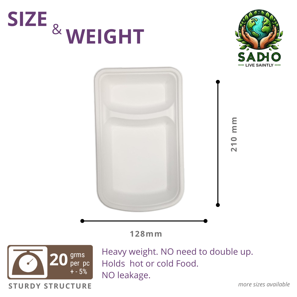 2 Compartment Snacks Tray Bagasse (White)