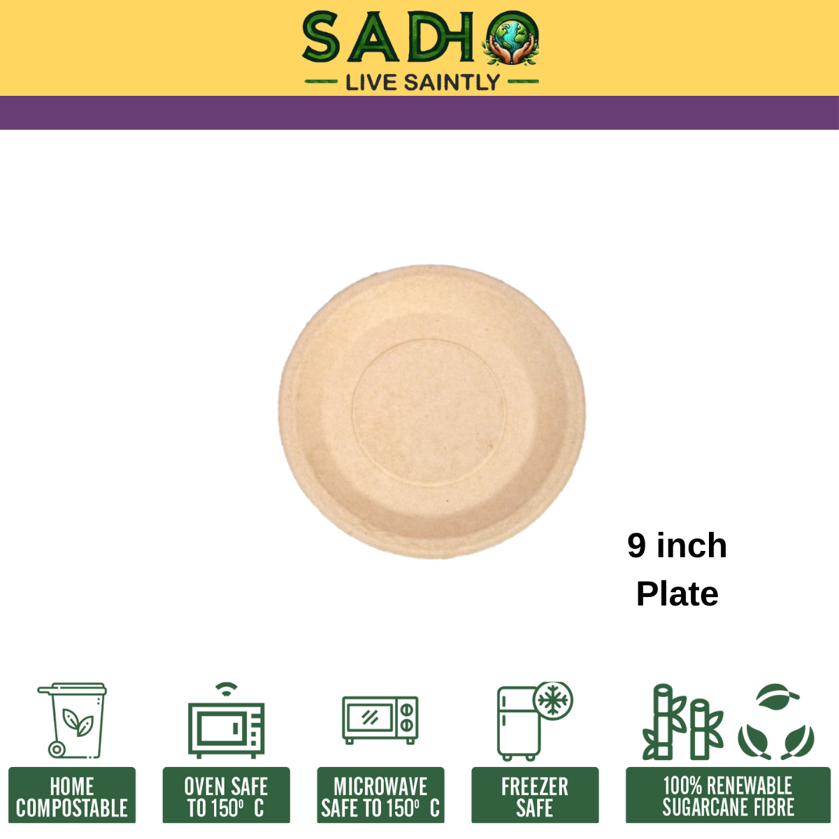 9 inch (23cm) Plates (Round) Bagasse (Brown)