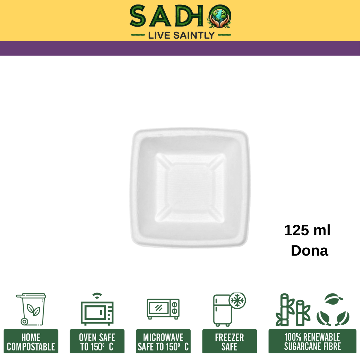 4oz (125 ml) Dona (Square) Bagasse (White)