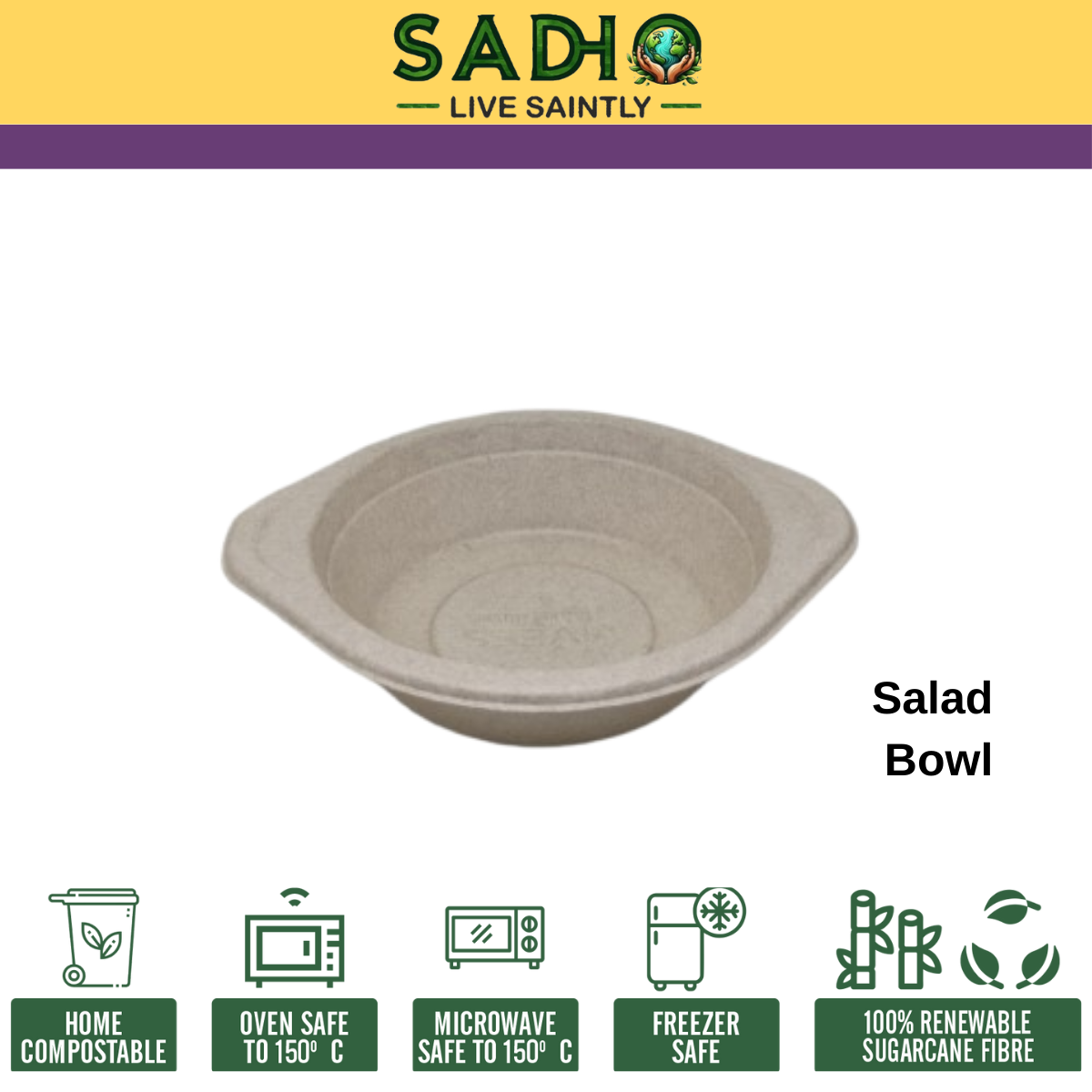 Salad Bowl (Round) Bagasse (Brown)