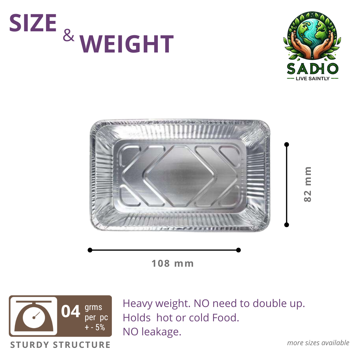 Sadho 250ml (8.4oz) Aluminium Foil Containers for Food Packing, Ovensafe Baking Containers, Food parcel boxes