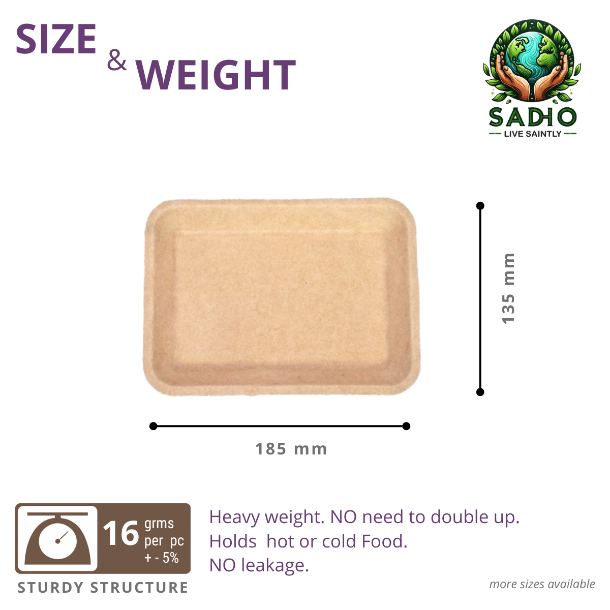 Supermarket Tray (Rectangular) Bagasse (Brown)