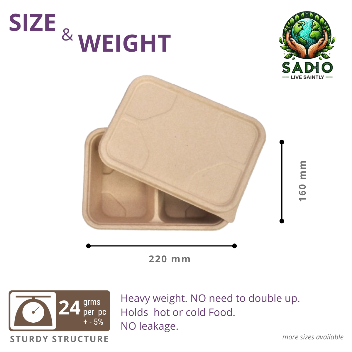 1000 ml (50-50) Container Bagasse (Brown)