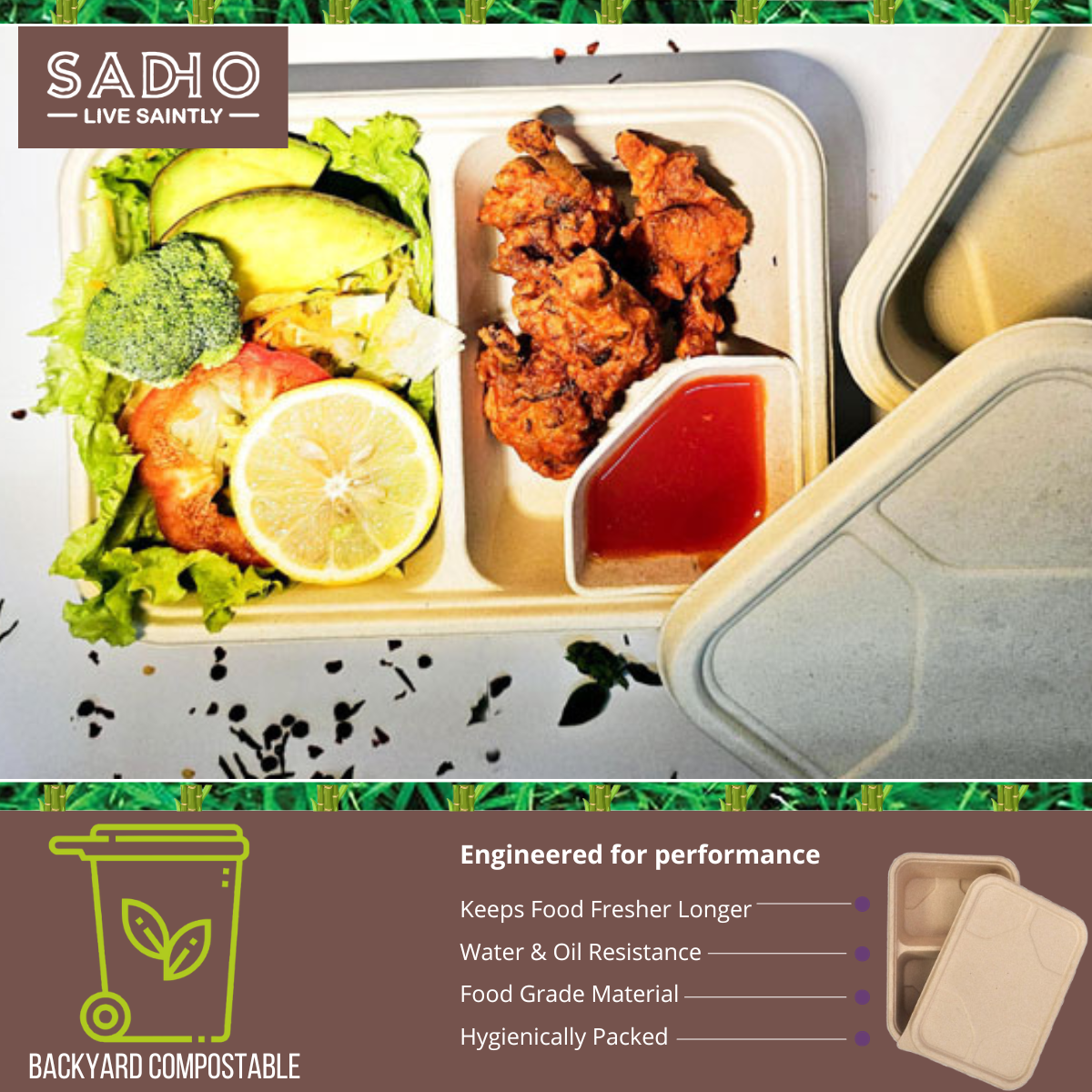 1000 ml (50-50) Container Bagasse (Brown)