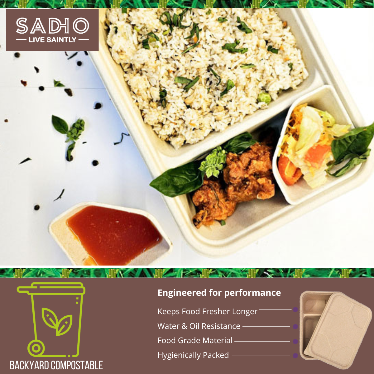 1000 ml (30-70) Container Bagasse (Brown)