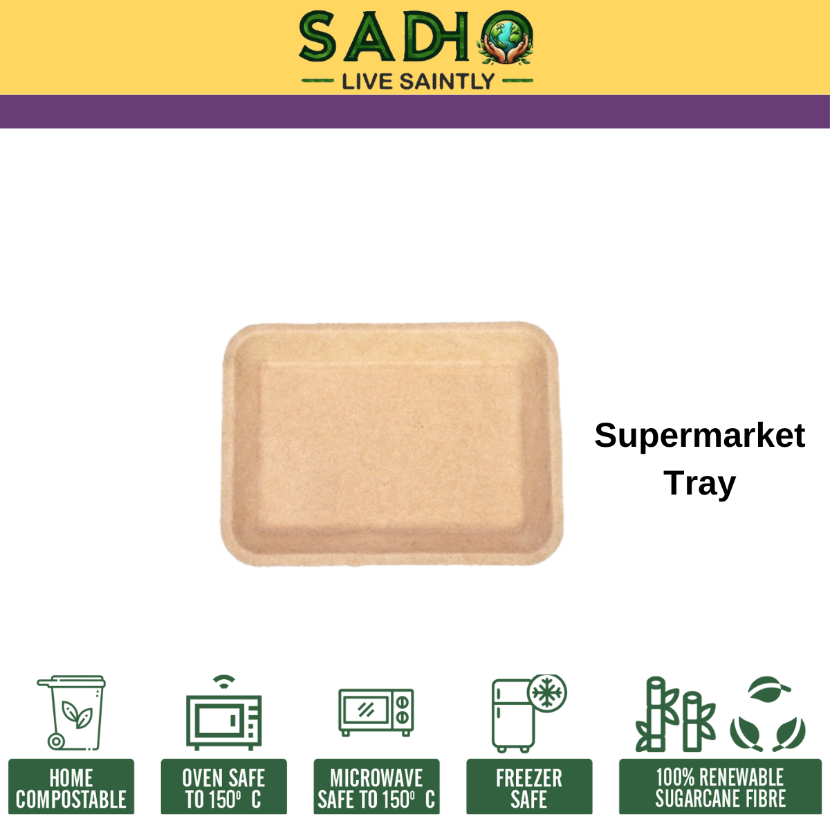 Supermarket Tray (Rectangular) Bagasse (Brown)