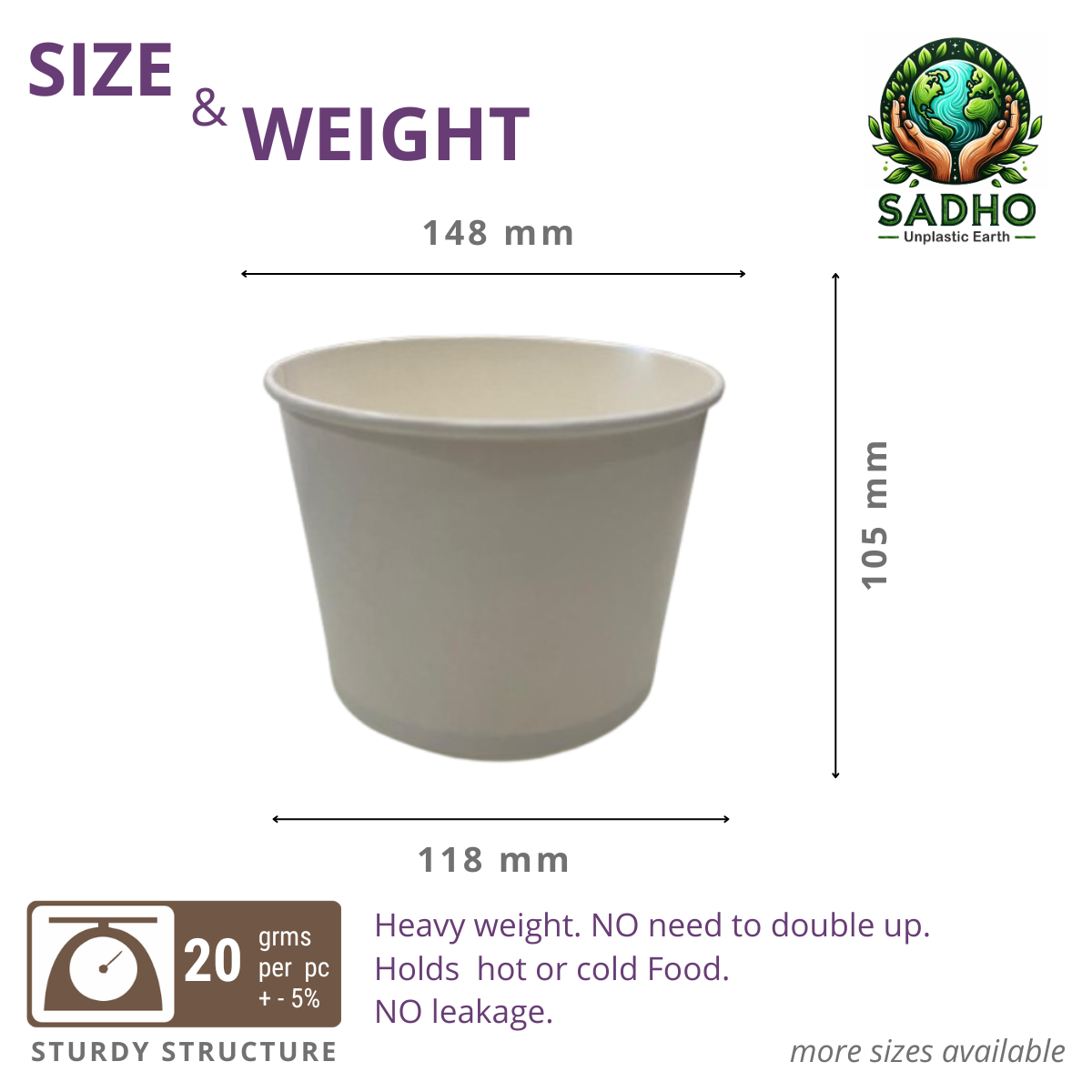 1250 ml Flat Food Paper Tumbler