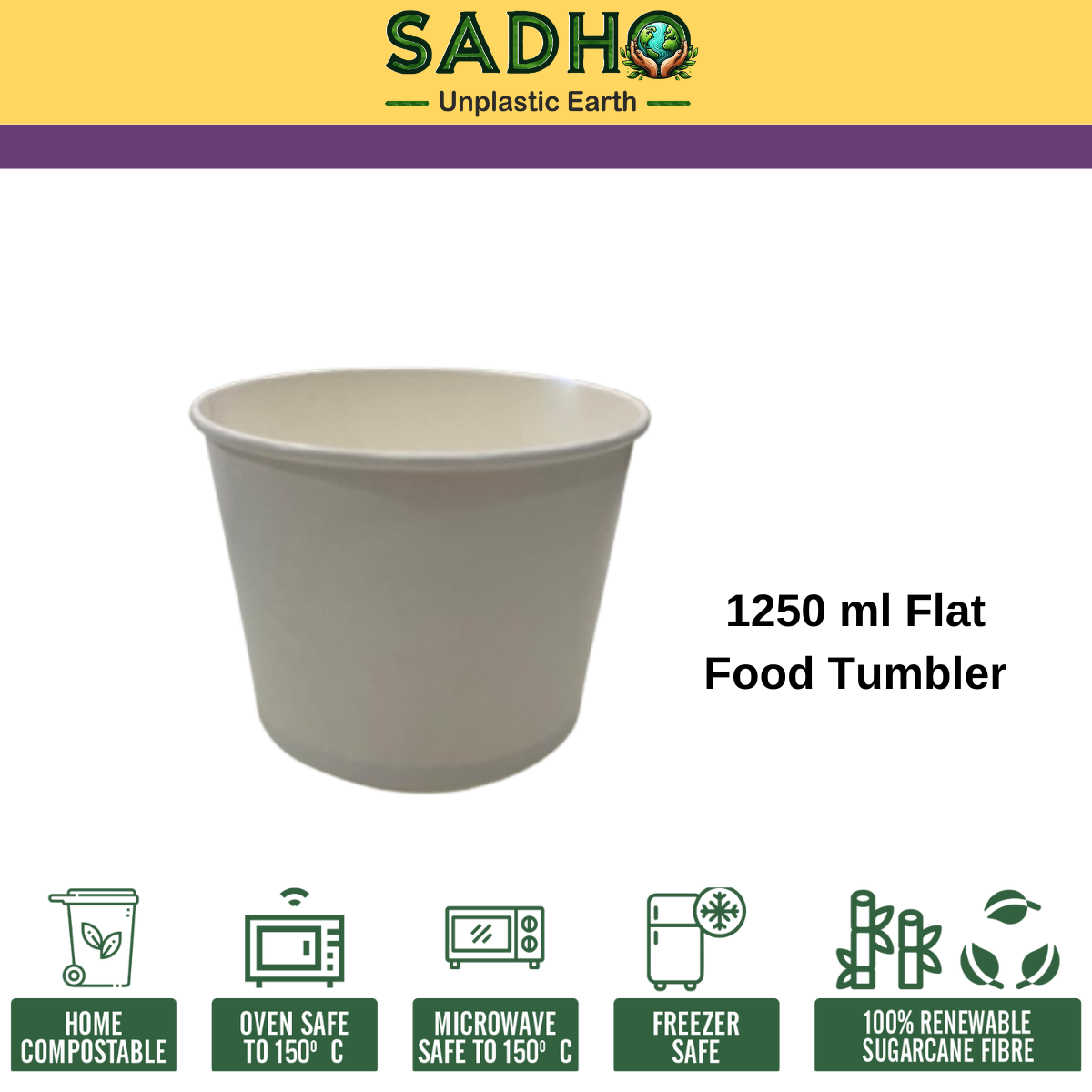 1250 ml Flat Food Paper Tumbler