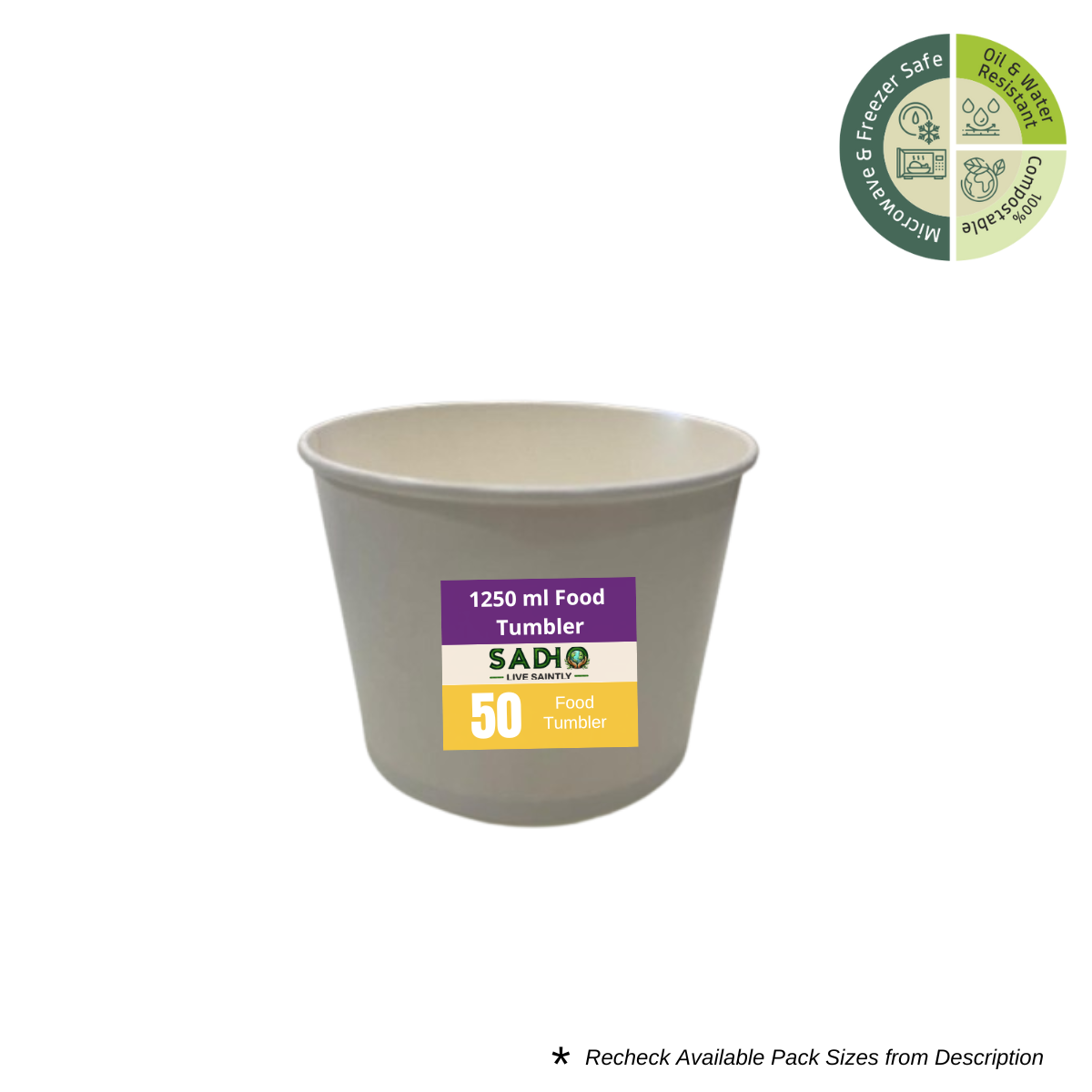 1250 ml Flat Food Paper Tumbler