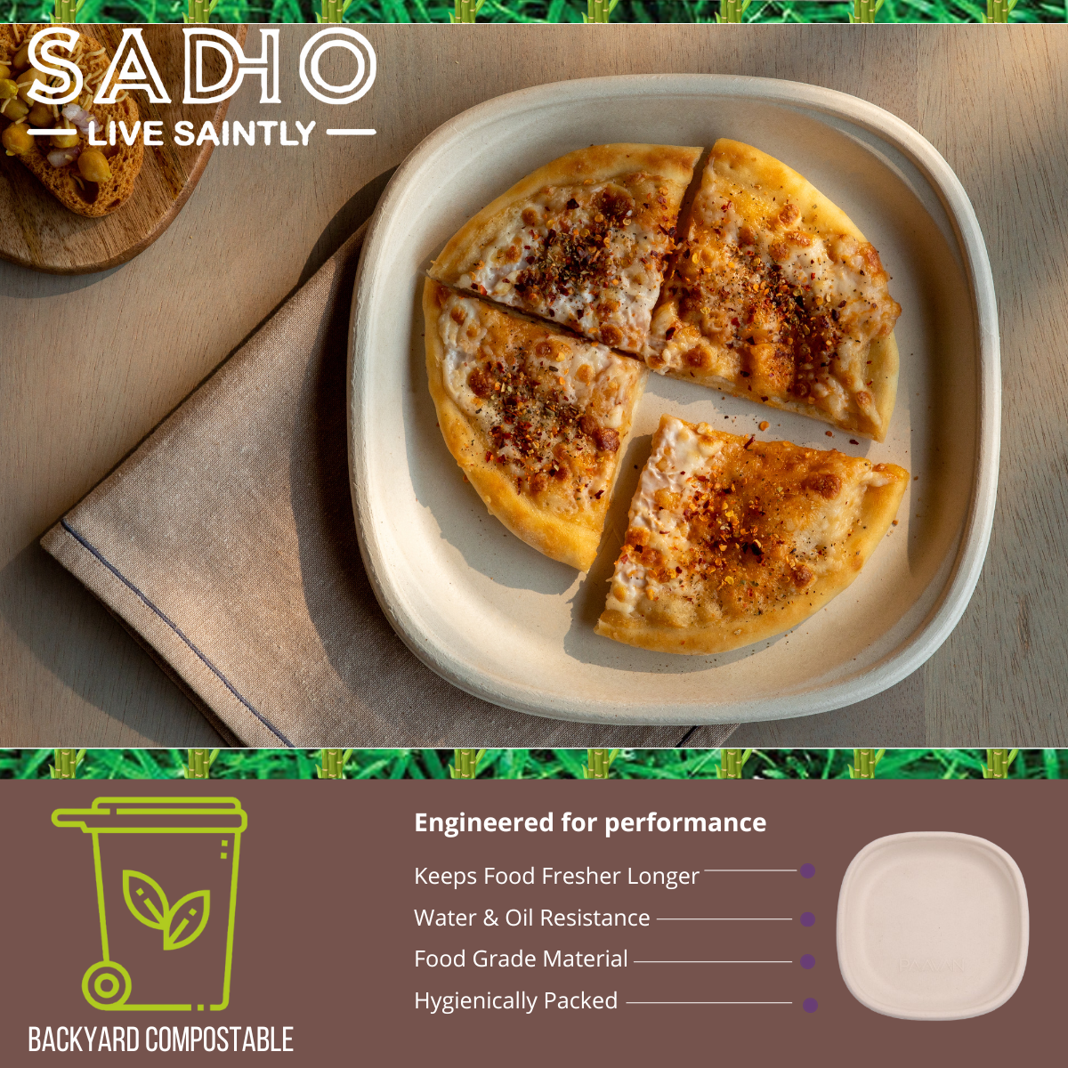 10 inch (25cm) Plates (Square) Bagasse (Brown)