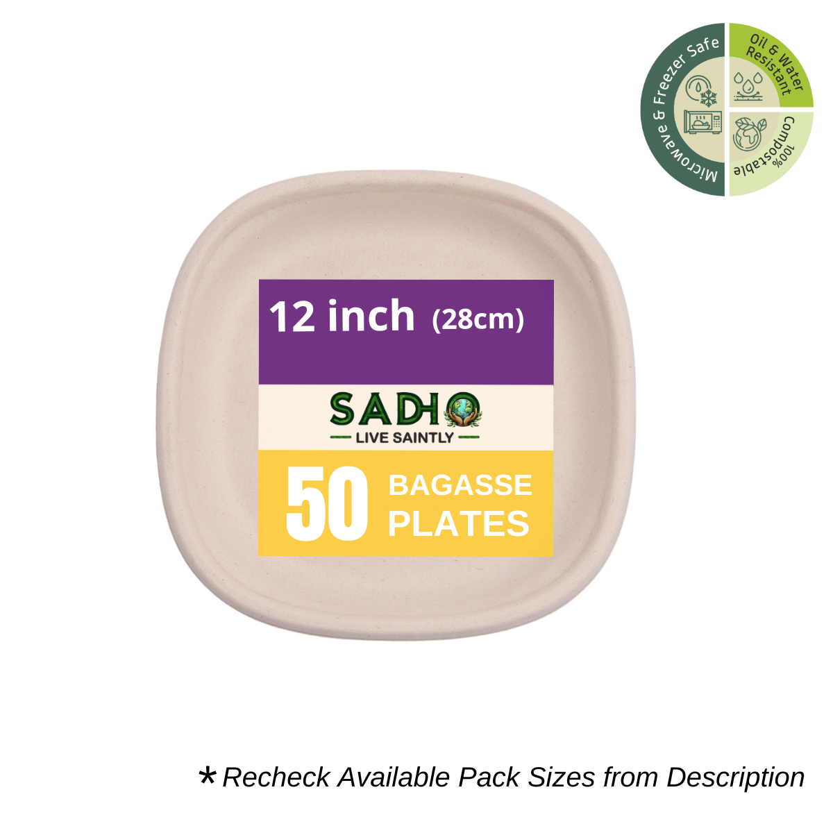 12 inch (30.5cm) Plates (Square) Bagasse (Brown)