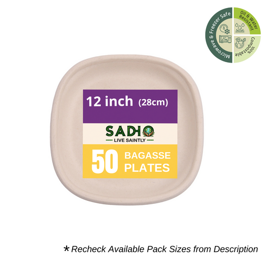 12 inch (30.5cm) Plates (Square) Bagasse (Brown)