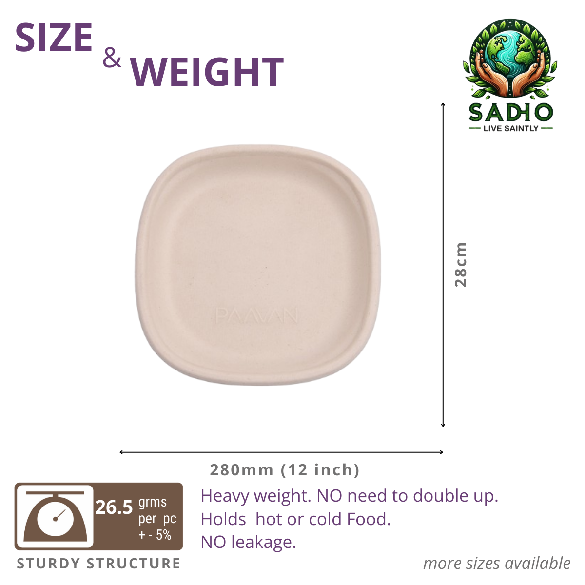 12 inch (30.5cm) Plates (Square) Bagasse (Brown)