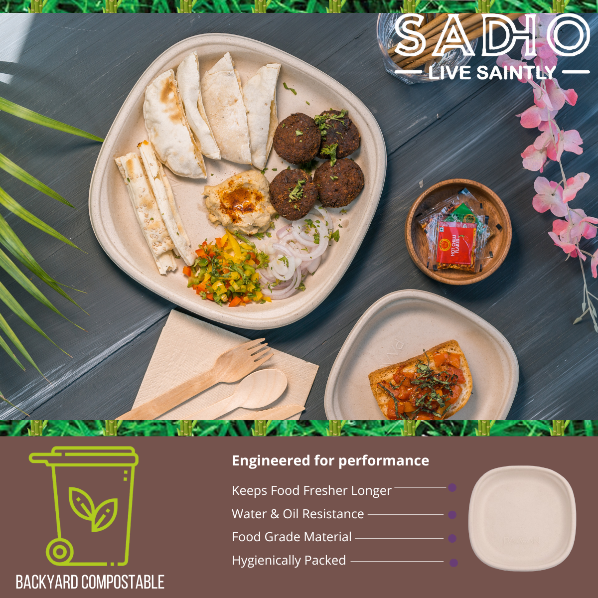 12 inch (30.5cm) Plates (Square) Bagasse (Brown)