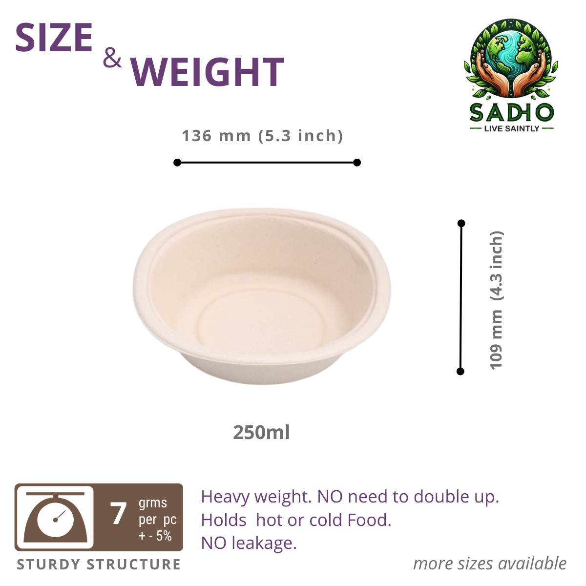 8.5oz (250 ml) bowls (Round) Bagasse (Brown)