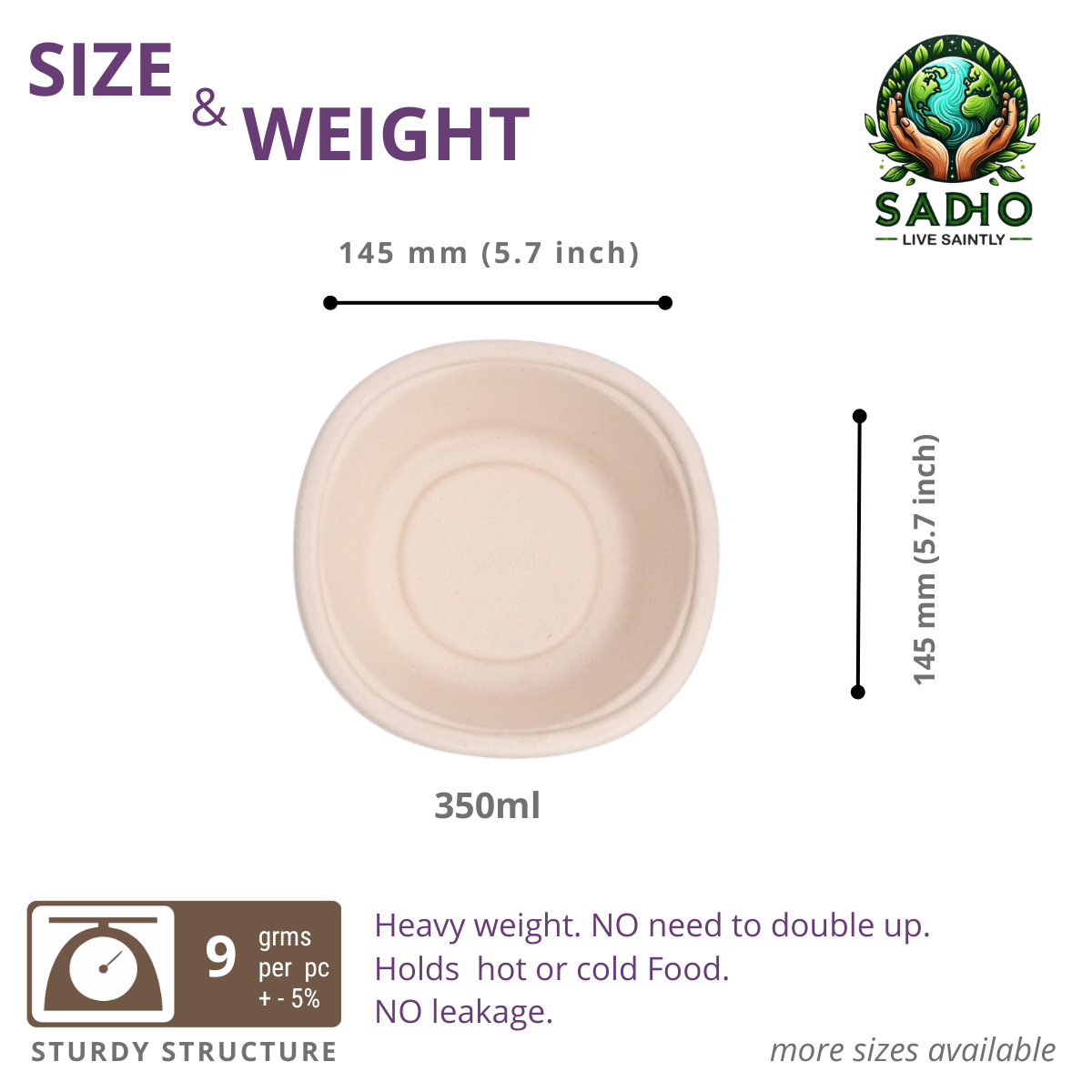 12oz (350 ml) bowls (Round) Bagasse (Brown)