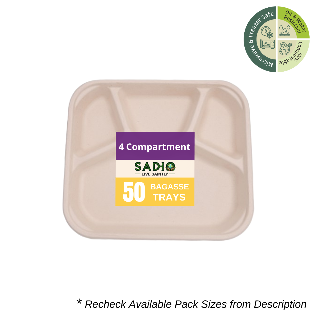 4 Compartment Meal Tray Bagasse (Brown)