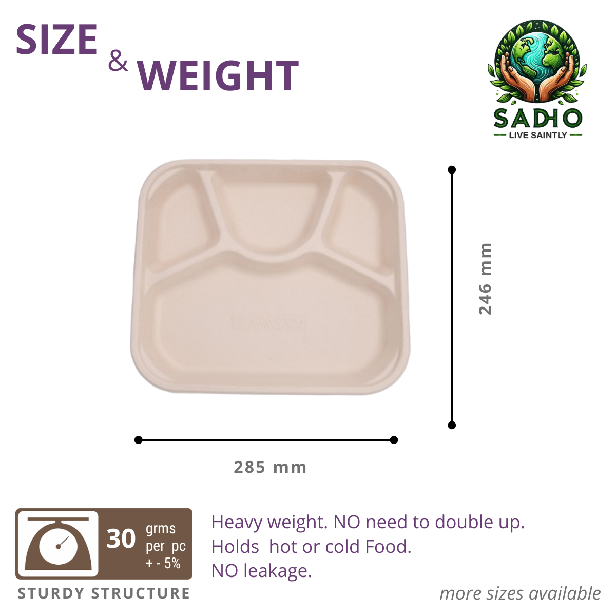 4 Compartment Meal Tray Bagasse (Brown)