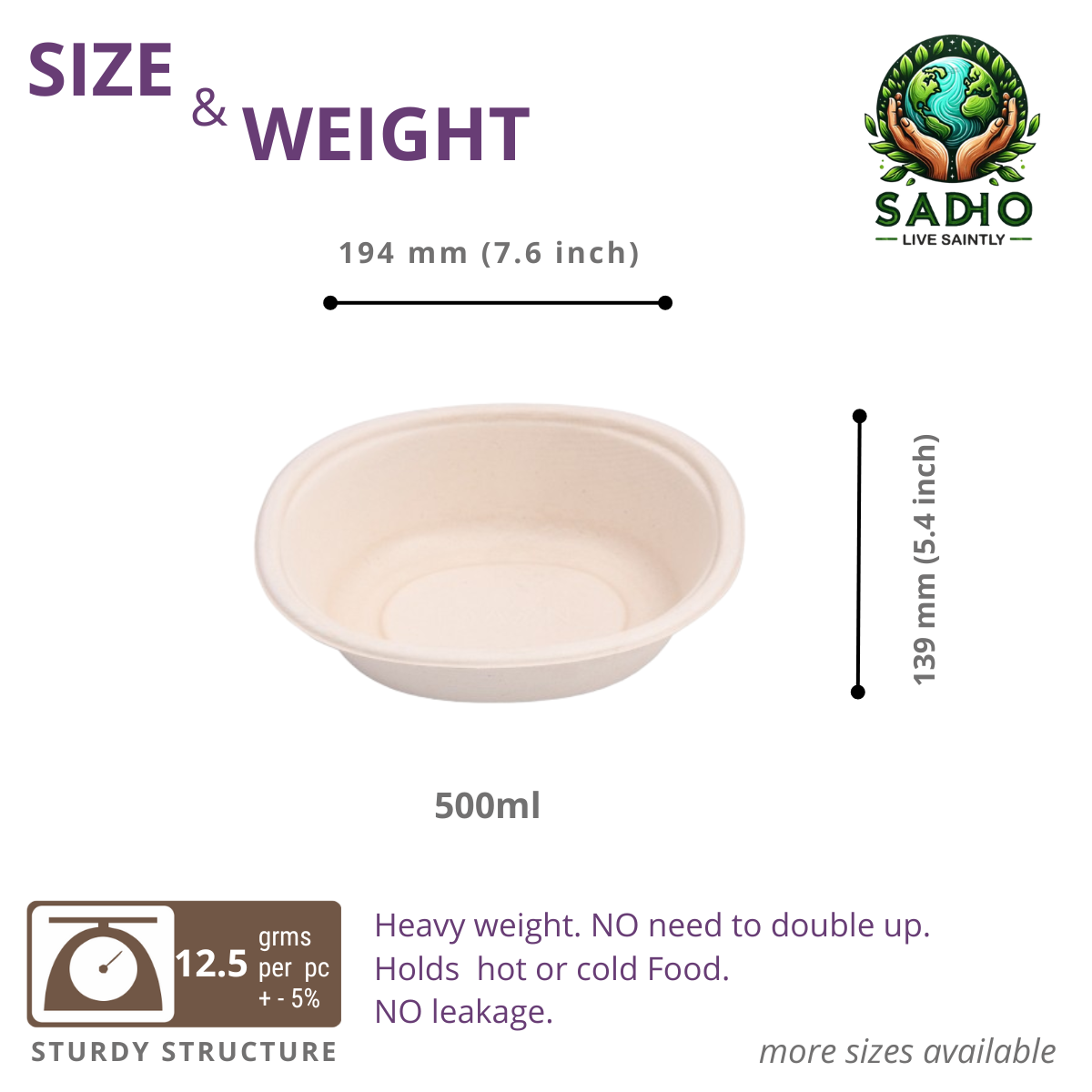 17oz (500 ml) bowls (Round) Bagasse (Brown)