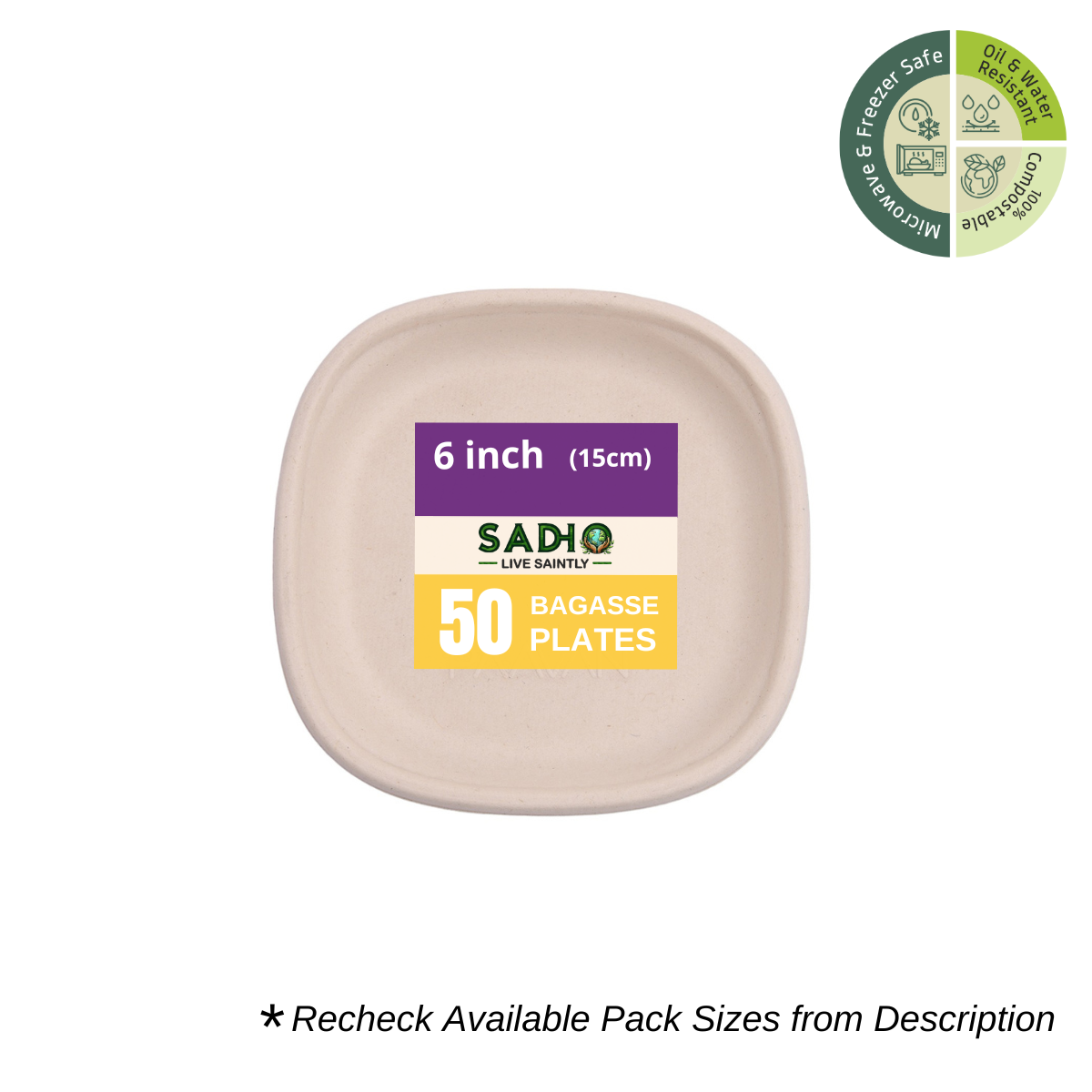 6 inch (14.5cm) Plates (Square) Bagasse (Brown)