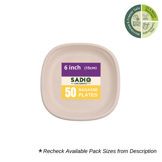 6 inch (14.5cm) Plates (Square) Bagasse (Brown)