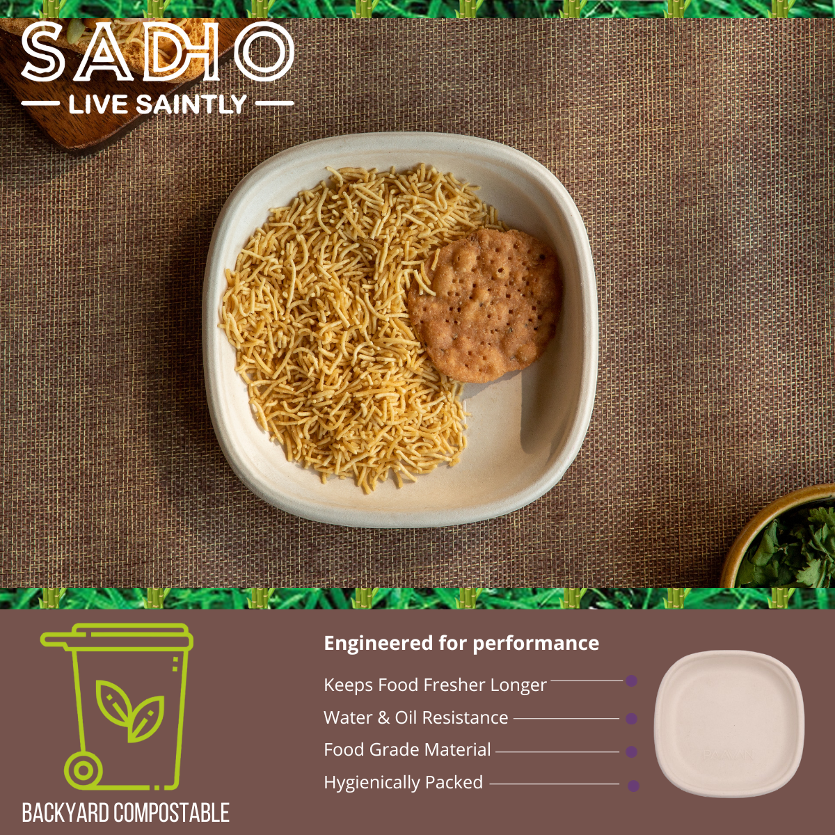 6 inch (14.5cm) Plates (Square) Bagasse (Brown)