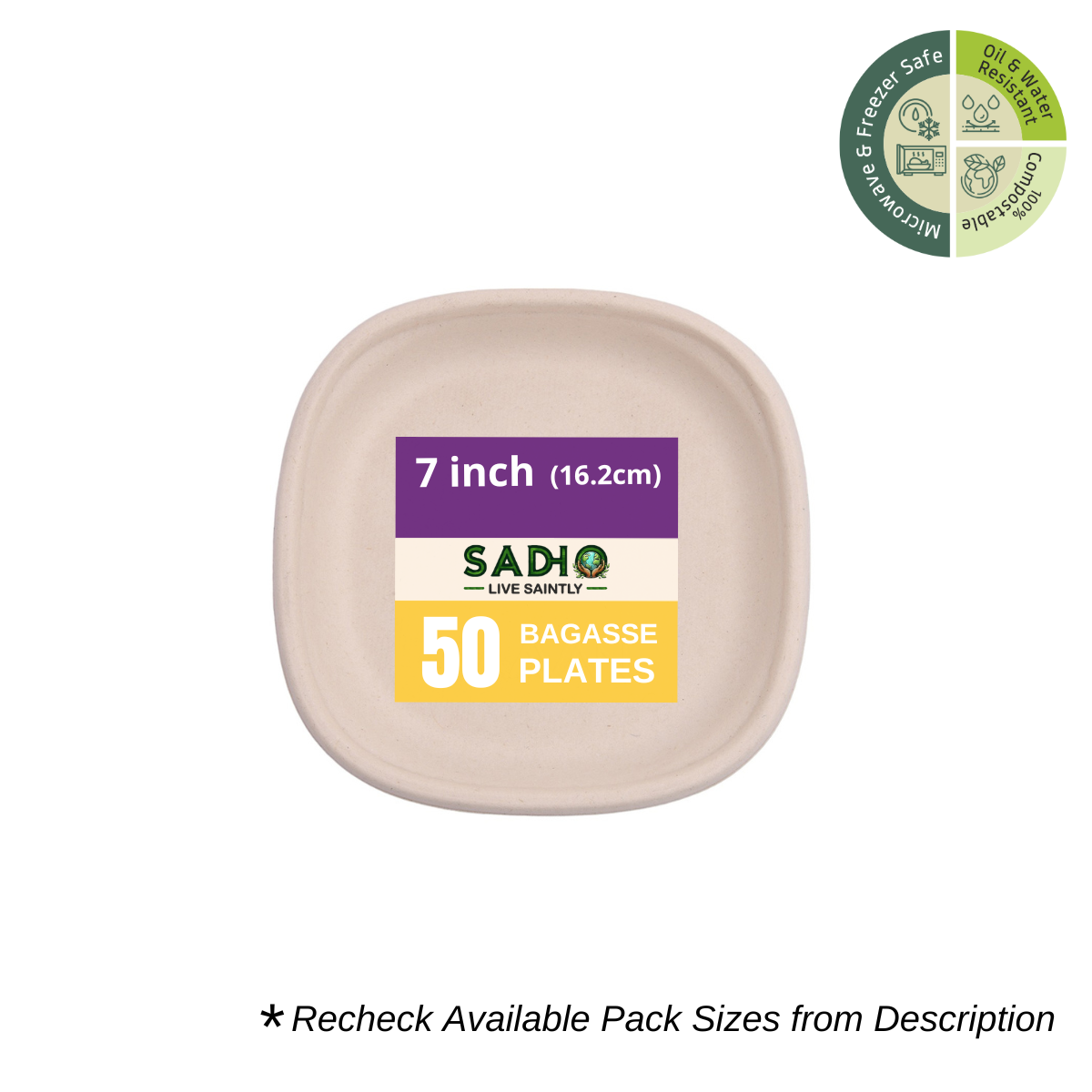 7 inch (16.2cm) Plates (Square) Bagasse (Brown)