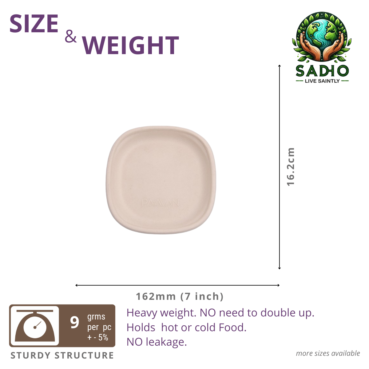 7 inch (16.2cm) Plates (Square) Bagasse (Brown)