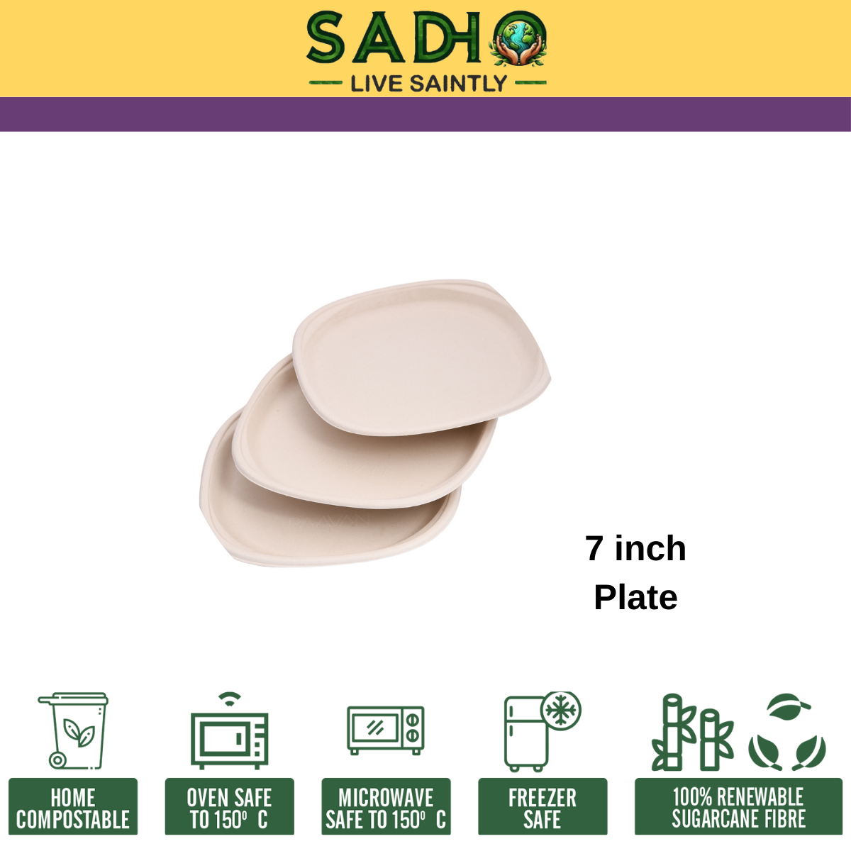 7 inch (16.2cm) Plates (Square) Bagasse (Brown)