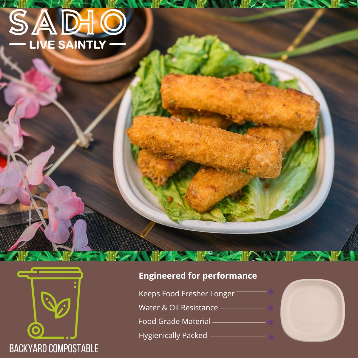 9 inch (23cm) Plates (Square) Bagasse (Brown)
