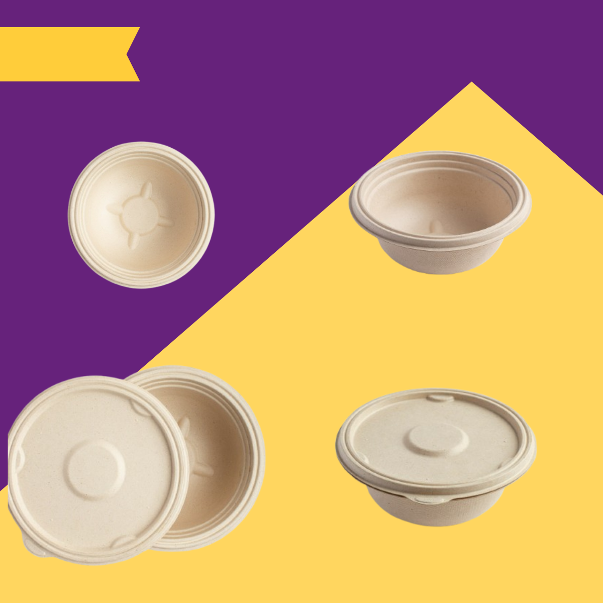 1000 ml (32oz) Round Bowl Bagasse (Brown)