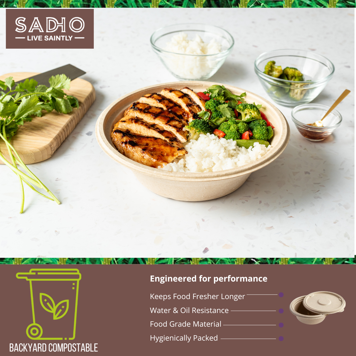 1000 ml (32oz) Round Bowl Bagasse (Brown)