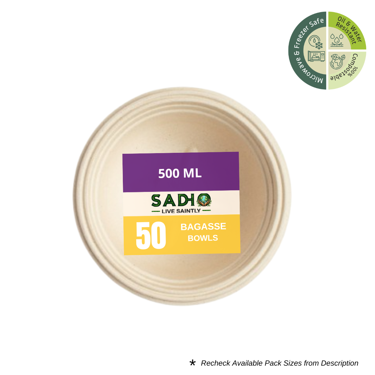 500 ml (16oz) Round Bowl Bagasse (Brown)