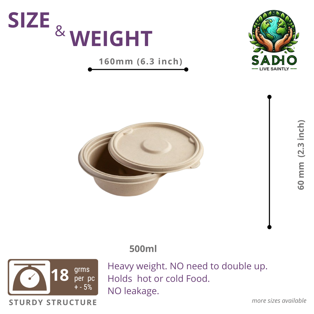 500 ml (16oz) Round Bowl Bagasse (Brown)
