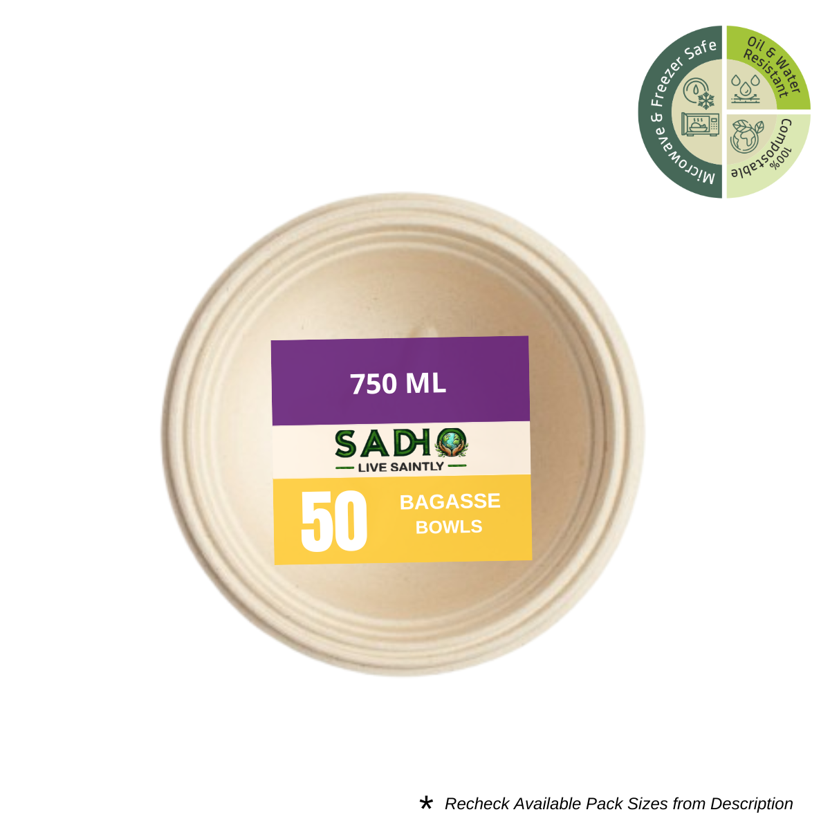 750 ml (25oz) Round Bowl Bagasse (Brown)