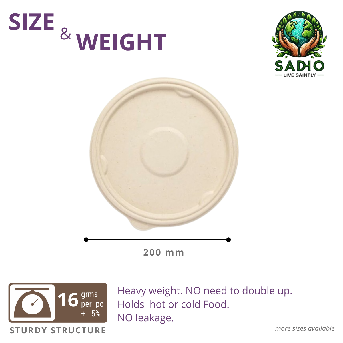 Lid for 1000 ml Round Bowl Bagasse (Brown)