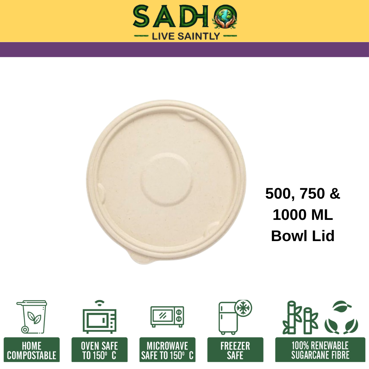 Lid for 750 ml (25oz) Round Bowl Bagasse (Brown)