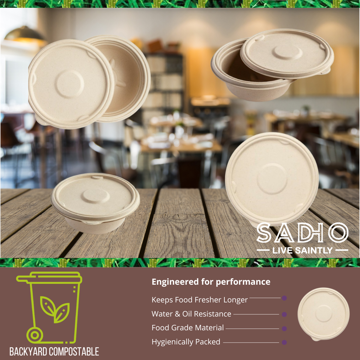 Lid for 750 ml (25oz) Round Bowl Bagasse (Brown)