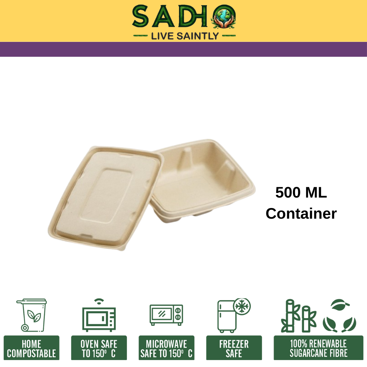 500 ml (16oz) Container Bagasse (Brown)