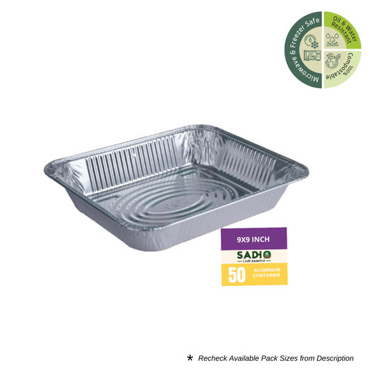 Sadho 9x9 inch Square Aluminium Foil Containers for Food Packing, Ovensafe Baking Containers, Food parcel boxes