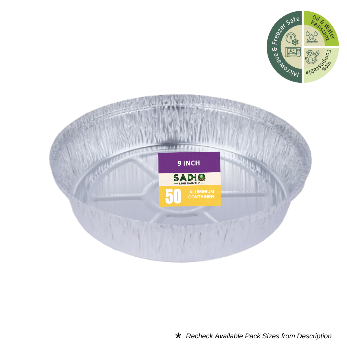 Sadho 9 inch Round Aluminium Foil Containers for Food Packing, Ovensafe Baking Containers, Food parcel boxes