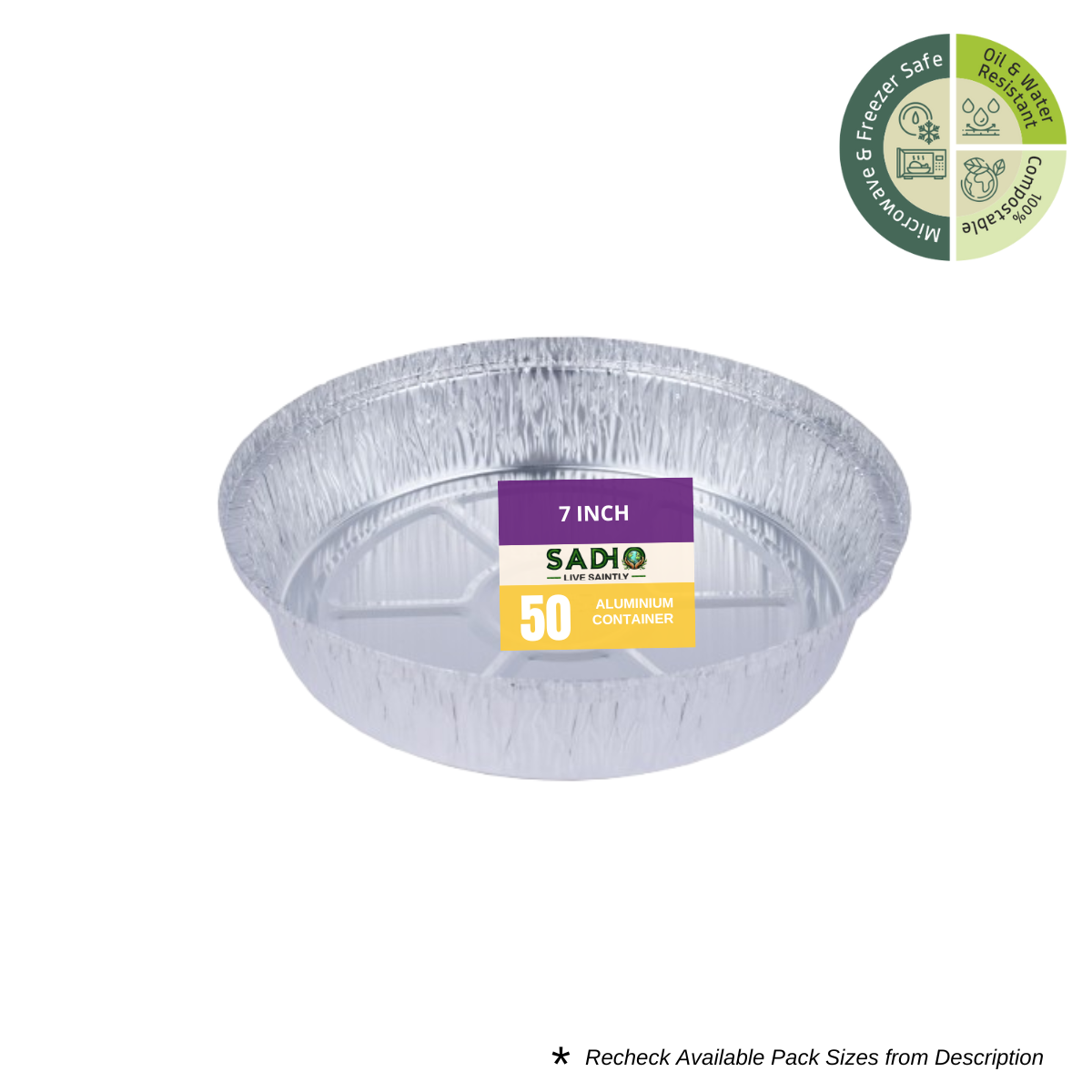 Sadho 7 inch Round Aluminium Foil Containers for Food Packing, Ovensafe Baking Containers, Food parcel boxes