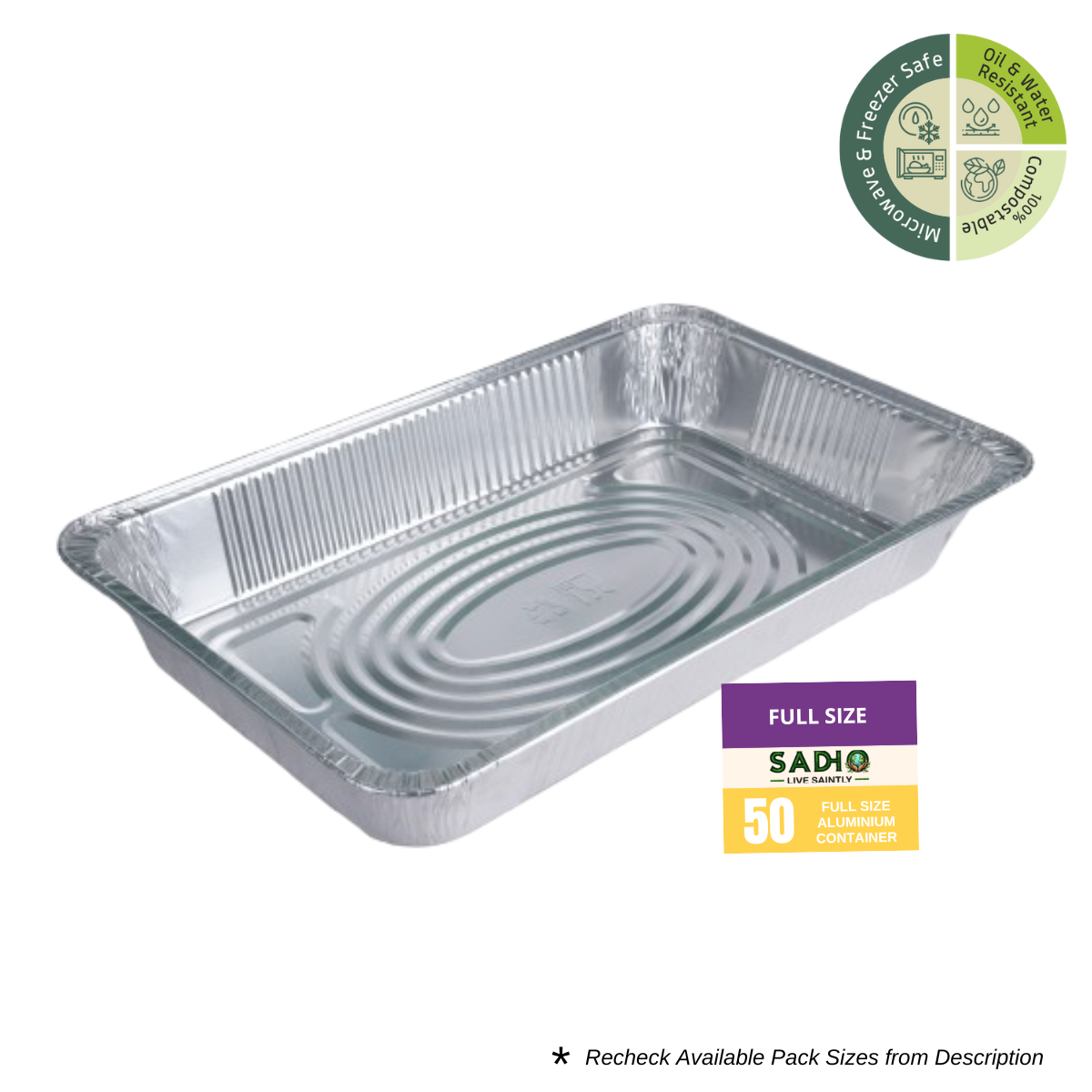 Sadho Full size Pan Aluminium Foil Containers for Food Packing, Ovensafe Baking Containers, Food parcel boxes